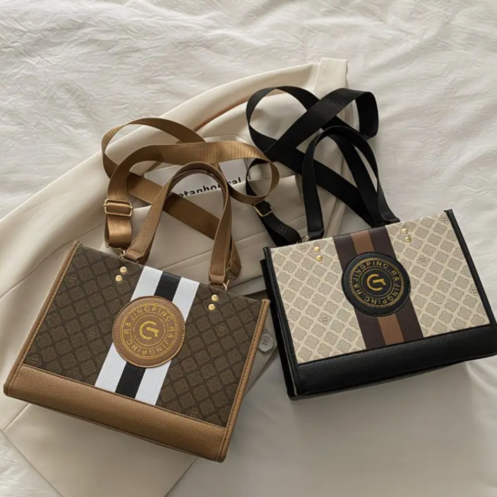 Monogram Stripe Tote Bag G Logo Medallion Top Handle Crossbody Shoulder Bag NIP - Picture 5 of 14